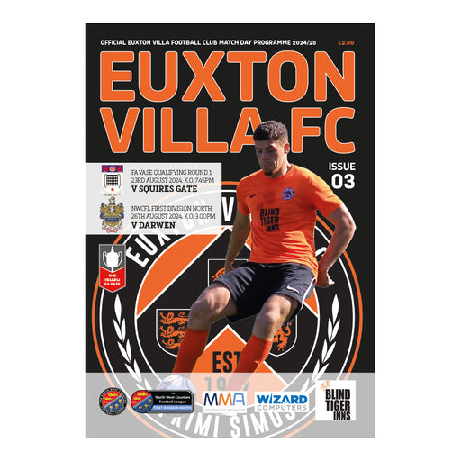 2024/25 #03 Euxton Villa v Squires Gate 23.08.24 FA Vase v Darwen 26.08.24 NWCFL Digital PDF Programme