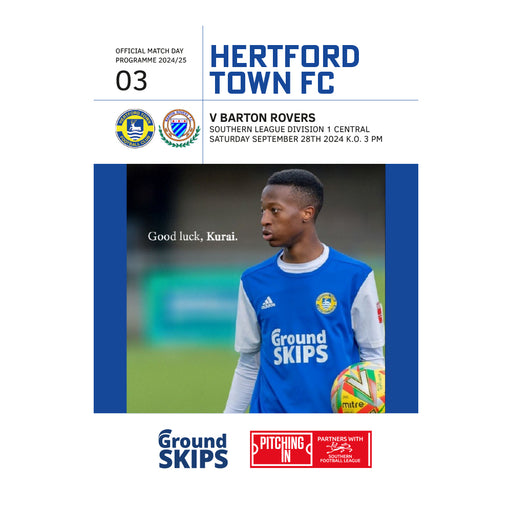 2024/25 03 Hertford Town v Barton Rovers Southern League Div 1 Central 28.09.24 Printed Programme